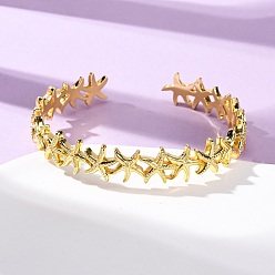 Золотой Латунь манжеты браслеты для женщин, морская звезда, золотые, внутренний диаметр: 2-1/4 дюйм (5.85 см)