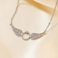 Платина Элегантное латунное микропаве прозрачное кубическое циркониевое кольцо с подвеской в виде крыльев для женщин, платина, 15.75 дюйм (40 см)