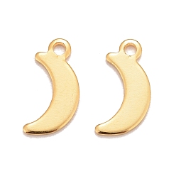 Real 24K Gold Plated 201 Stainless Steel Charms, Moon, Real 24k Gold Plated, 13x6x0.8mm, Hole: 1.4mm
