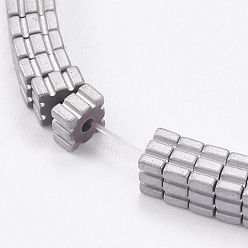 Platinum Plated Electroplated Non-magnetic Synthetic Hematite Beads Strands, Frosted, Square, Platinum Plated, 4x4x2mm, Hole: 0.5mm, about 200pcs/strand, 15.7 inch(40cm)
