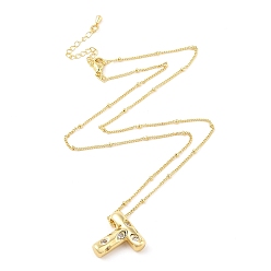 Letter T Ожерелья с подвесками из латуни с прозрачным кубическим цирконием и микропаве, Письмо T, 17.72 дюйм (45 см), буква t: 20x20 мм