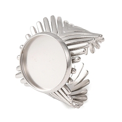 Stainless Steel Color V-Shaped 304 Stainless Steel Cuff Ring Components, Round Pad Ring Setting, Stainless Steel Color, 18mm,US Size 7 1/4(17.5mm), Tray Size: 14mm