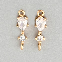 Прозрачный Латунные микро проложить кубического циркония подвески, слезинки, прозрачные, 18x5x4 мм, отверстие : 1.2~1.5 мм