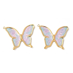 Бледно-бирюзовый 304 нержавеющей стальной эмали подвески, очарование бабочки, реальный 18 k позолоченный, ионное покрытие (ip), бледные бирюзовая, 33x24x3 мм, отверстие : 1.5 мм