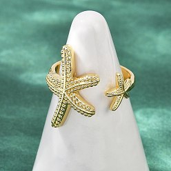 Настоящее золото 18K Латунные открытые манжеты для женщин, без кадмия и без свинца, морская звезда, реальный 18 k позолоченный, внутренний диаметр: 17.2 мм