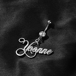 Нержавеющая Сталь Цвет 316l Кольца для пупка с подвесками в виде букв из нержавеющей стали со стразами, цвет нержавеющей стали, 47x40 мм