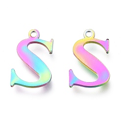 Letter S Ионное покрытие (ip) 304 брелоки из нержавеющей стали, лазерная резка, алфавит, Радуга цветов, letter.s, 12.5x8x0.8 мм, отверстие : 1 мм