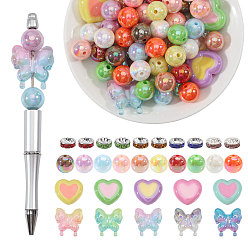 (52) Непрозрачная лаванда Набор фурнитуры для украшения: бусины-разделители из акрила и латуни в форме сердца и бабочки., разноцветные, 8~30x8~29x3.5~10 мм, отверстие : 2~5 мм