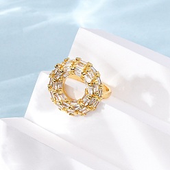 Золотой Латунные микро проложить манжеты кольца кубического циркония, круглые, без кадмия и без свинца, стойки покрытие, долговечный, золотые, 20x20 мм