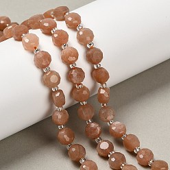 Солнечный Камень Натуральный Sunstone бисер пряди, плоско-круглые, граненые, с бисером, 7.5~8x7~7.5x4.5~5 мм, отверстие : 1 мм, около 19~21 шт / нитка, 7.52~7.60'' (19.1~19.3 см)