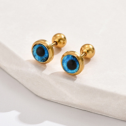 Dodger Blue Real 18K Gold Plated 304 Stainless Steel Flat Round Stud Earrings, with Plastic, Dodger Blue, 8mm