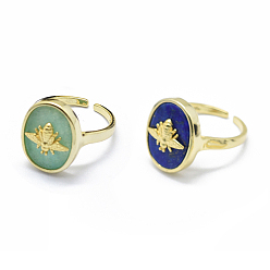 Золотой Регулируемые кольца из натурального драгоценного камня, с латунной найти, Пчелы, золотые, Размер 6~7, 16~17 мм