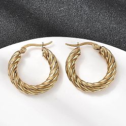 Золотой 304 серьги-кольца из нержавеющей стали с закрученными кольцами, ионное покрытие (ip), золотые, 24.5x4.6 мм