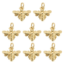 Настоящее золото 18K 8шт. стойка с покрытием из латуни, подвески в виде пчел, с целью перехода в кольце, долговечный, без кадмия и без свинца, реальный 18 k позолоченный, 13x14.5x2.5 мм, отверстие : 3 мм