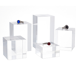 Clear 5Pcs 5 Styles Acrylic Display Pedestals for Jewelry, Clear, 5x5x3~10cm, 1pc/style