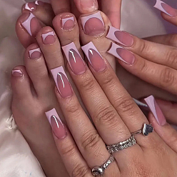 Pink 1 Bag ABS Plastic Full Cover Press On False Nails & Toe, Nail Art Detachable Manicure, with Adhesive Tapes & Manicure File, with 2Pcs Wood Manicure Stick, Pink, 20~25x7~13x0.5mm