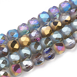 Gemischte Farbe Galvanisieren Glasperlen, facettiert, matt, Runde, Gemischte Farbe, 10x10 mm, Bohrung: 1.4 mm, ca. 72 Stk. / Strang, 27.5 Zoll