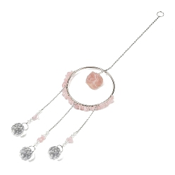 Розовый Кварц Стеклянный кулон украшение, ловцы солнца, с металлическая фурнитурой, природного розового кварца, 400x90 мм