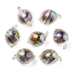 Black UV Plating Rainbow Iridescent Acrylic Beads, Two Tone Bead in Bead, Fish, Black, 15x17x15mm, Hole: 3.5mm