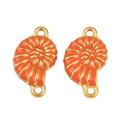 Dark Orange 304 Stainless Steel Enamel Connector Charms, Conch Links, Real 18K Gold Plated, Ion Plating(IP), Long-Lasting Plated, Dark Orange, 18.5x10.5x4mm, Hole: 1.4~1.6mm