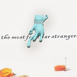 Голубой 10шт. подвески-соединители из сплава, окрашенные в печной краской, кошка, голубой, 29x10 мм