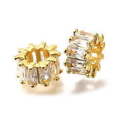 Золотой Латунь микро проложить кубический цирконий европейский спейсер бисер, колонка, стойки покрытие, долговечный, золотые, 11x6 мм, отверстие : 5 мм