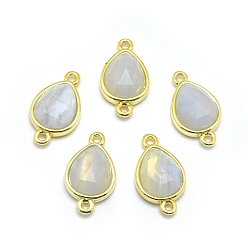 Синий Кружевый Агат Соединители звеньев агата шнурка естественного голубого цвета, с фурнитурой латунной золотого тона, слеза, граненые, 17.5x9.5x5 мм, отверстие : 1.2 мм