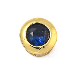 Королевский синий Латунная бусина с покрытием стойки, долговечный, без свинца и без кадмия, плоско-круглые, реальный 18 k позолоченный, королевский синий, 4.5x3 мм, отверстие : 0.6 мм