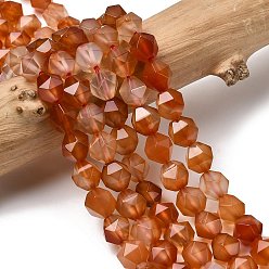 Red Agate Натуральный красный агат бисер нитей, звезды вырезать круглые бусы, граненые, окрашенная и подогревом, 7~8x7~8x7~8 мм, отверстие : 1 мм, около 46~47 шт / нитка, 14.72''~15'' (37.4~38.1 см)