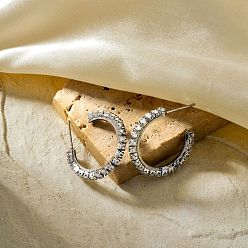 Серебро Латунные серьги-гвоздики в форме буквы С, со стразами, серебряные, 27x24 мм