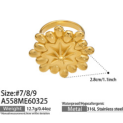 Golden 316L Surgical Stainless Steel Finger Rings, Flower, Golden, US Size 7(17.3mm)