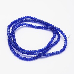 Blue Half Rainbow Plated Faceted Rondelle Glass Bead Strands, Frosted, Blue, 2.8~3x2mm, Hole: 0.8mm, about 200pcs/strand, 15.1 inch