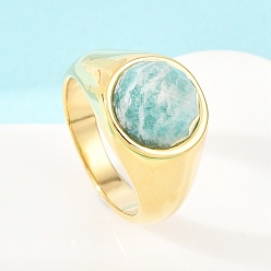 Амазонит 304 Кольца из нержавеющей стали с натуральным амазонитом, круглые, золотые, 3.5~13 мм, внутренний диаметр: 17.4 мм