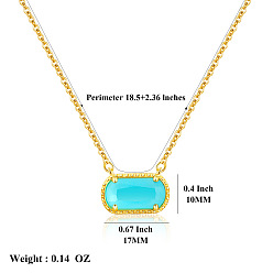 Голубой 304 Подвеска-колье из нержавеющей стали с овальным камнем-талисманом, инкрустированным кубическим цирконием, для женщин., золотые, голубой, 18.50 дюйм (47 см)