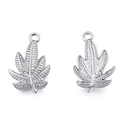 Stainless Steel Color Non-Tarnish 304 Stainless Steel Pendants, Leaf, Stainless Steel Color, 22x14x2mm, Hole: 1.8mm