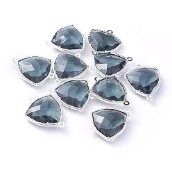 Серый Соединители стеклянные ссылки, с фурнитурой Berzel с открытой спиной из экологически чистого сплава, граненые, треугольные, серебряный цвет гальваническим, серые, 24x19x7 мм, отверстие : 1.5 мм