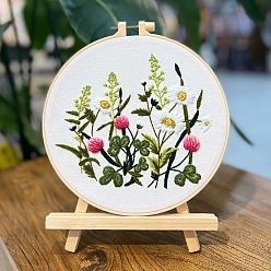 Hot Pink Flower Pattern DIY Embroidery Kits, Including Embroidery Cloth & Thread, Needle, Embroidery Hoop, Instruction Sheet, Hot Pink, 200mm