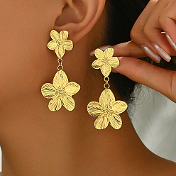 Золотой Стильные 201 серьги-гвоздики с подвесками в виде ретро-цветка из нержавеющей стали, золотые, 60x30 мм