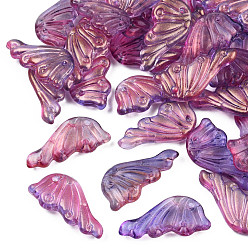 Medium Purple Transparent Spray Painted Glass Pendants, with Glitter Powder, Butterfly Wings, Medium Purple, 24x12.5x4mm, Hole: 1.4mm