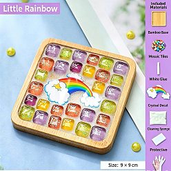 Rainbow DIY Mosaic Coaster Making Kit, with White Latex Glue, Cleaning Sponge & Disposable Glove, Bamboo Cup Mat and Glass Mosaic Tiles, Crystal Grout, Cartoon Patches, Rainbow, 52x34x2mm