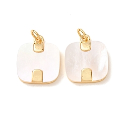 Real 18K Gold Plated Brass with White Shell Pendants, Square Charms, Rack Plating, Long-Lasting Plated, Lead Free & Cadmium Free, Real 18K Gold Plated, 17.5x15x3mm, Hole: 3mm