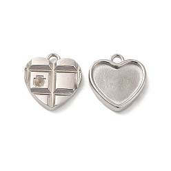 Stainless Steel Color Non-Tarnish 304 Stainless Steel Pendant Rhinestone Settings, Heart, Stainless Steel Color, Fit For 2mm Rhinestone, 16.5x14.5x14mm, Hole: 3mm