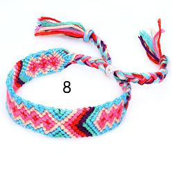 Deep Pink Cotton Braided Rhombus Pattern Cord Bracelet, Ethnic Tribal Adjustable Brazilian Bracelet for Women, Deep Pink, 5-7/8~14-1/8 inch(15~36cm)