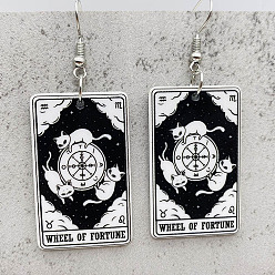 Черный Акриловые серьги-подвески с мультяшной тематикой, прямоугольник с рисунком в форме кошки, платина, чёрные, 62 мм