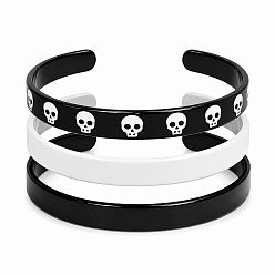 Skull 3 Наборы браслетов-манжет из латуни с принтом на тему Хэллоуина (шт.), разноцветные, череп, внутренний диаметр: 2.36 дюйм (6 см)