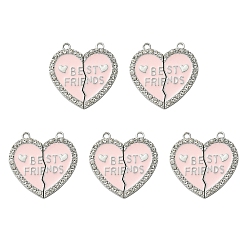 Pink Подвеска из сплава эмали, со стразами, без кадмия, без никеля и без свинца, платина, разбитое сердце со словом лучший друг, розовые, 31x30.5x2 мм, отверстие : 2 мм