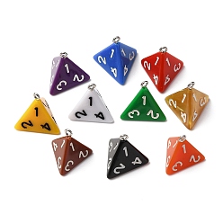 (52) Непрозрачная лаванда 4 подвески из непрозрачной смолы с гранями, с железным кольцом, игральная кость, разноцветные, 20.5x20x17 мм, отверстие : 1.8 мм
