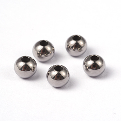 Stainless Steel Color Solid Round 202 Stainless Steel Beads, Stainless Steel Color, 6x5mm, Hole: 2mm
