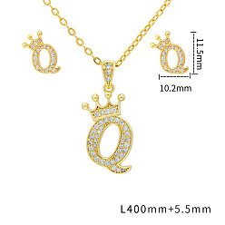 Letter Q Наборы подвесок и сережек-гвоздиков из латуни с микропаве из прозрачных кубических цирконий., золотые, письмо с короной, Буква Q, 11.5x10.2 мм и 400 мм