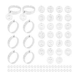 Нержавеющая Сталь Цвет Набор для самостоятельного изготовления регулируемого кольца с подвеской в виде алфавита, в том числе 201 подвески с буквой a~z из нержавеющей стали, 304 основание с петлевым кольцом из нержавеющей стали, цвет нержавеющей стали, 94 шт / коробка